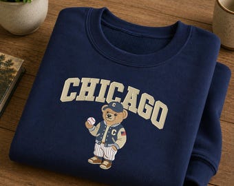 Chicago Bear Baseball Embroidered Sweatshirt, Custom Game Day T-Shirt, Softball Fan Sports Gift