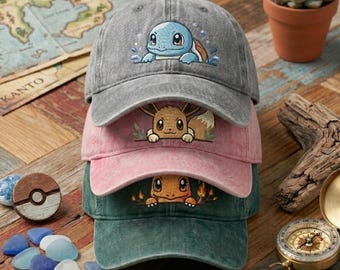 Gorra vintage desgastada con bordado personalizado de Poke, talla infantil, gorra de béisbol personalizada con personaje de anime, regalo de cumpleaños