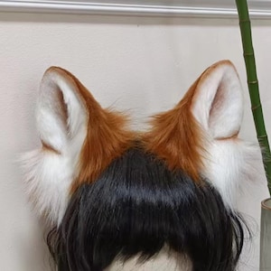 Handmade Wolf Dog Ears Headband, Furry Wild Animal Ears Hairband, Red Brown Wolf Fox Ears Faux Fur Fursuit Cosplay Halloween Party Costume