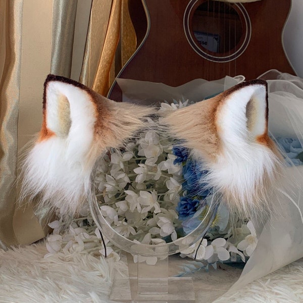Handmade Baby Fox Ears Headband, Furry Faux Fur Animal Fox Ears Hairband, Cute Cat Fox Ears Fursuit Party Cosplay Halloween Costume