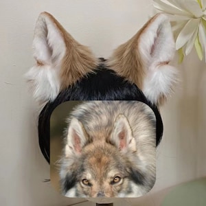 Handmade Wolf Dog Ears Headband, Furry Wild Animal Ears Hairband, Brown Grey Wolf Fox Ears Faux Fur Fursuit Cosplay Halloween Party Costume