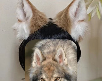 Handgefertigte Wolf Hund Ohren Stirnband, Pelzigen Wildtier Ohren Haarband, Braun Grau Wolf Fuchs Ohren Kunstpelz Fursuit Cosplay Halloween Party Kostüm