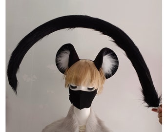 Custom Color Available-Handmade Mouse Ears Tail Set, Cute Grey Pink Mouse Rat Ears Tail Furry Faux Fur Fursuit Cosplay Mouse Rat Halloween