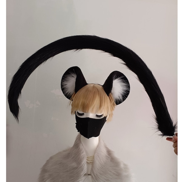 Aangepaste kleur beschikbaar-handgemaakte muis oren staart set, schattige grijs roze muis rat oren staart harige namaakbont Fursuit cosplay muis rat Halloween