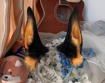 Handmade Black Doberman Ears Headband, Furry Animal Ears Hairband, Black Brown  Dog Puppy Ears Faux Fur Fursuit Cosplay Halloween(2 colors)