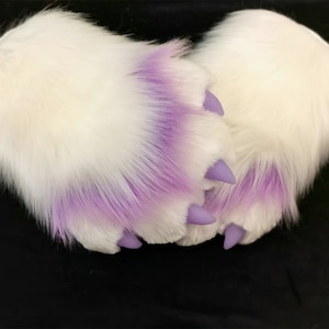 Handmade Animal Paws Claws Purple Pink White Brown Furry Faux Fur Cute Dog Wolf Fox Cat Paws Halloween Cosplay Fursuit Costume Party