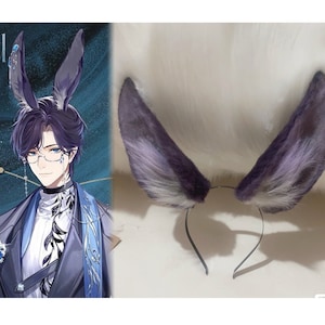 Handmade Bunny Rabbit Ears Hairband Furry Faux Fur Cute Purple Bunny Ears Headband Bunny Fursuit Party Halloween Cosplay Viera Rabbit Ears