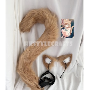 Handmade Cat Kitten Ears Tail Set Brown Furry Animal Cat Ears Hairband Faux Fur Cat Kitten Tail Fursuit Cosplay Kinako Halloween Costume