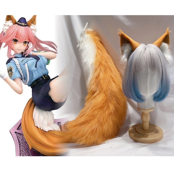 Handmade Fox Ears Tail Furry Faux Fur Brown Fox Ears Headband Fox Wolf Tail Cute Anime Fursuit Party Halloween Costume Cosplay Tamamo no Mae