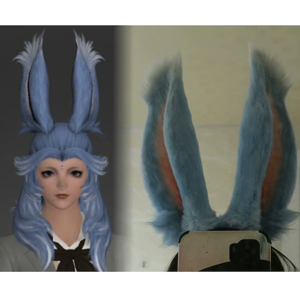 Handmade Bunny Rabbit Ears Hairband Furry Faux Fur Cute Blue Bunny Ears Headband Bunny Fursuit Party Halloween Cosplay Viera Rabbit Ears