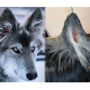 Handmade Wolf Dog Ears Tail Set, Furry Wild Wolf Animal Ears Hairband, Grey Faux Fur Fursuit Wolf Tail Cosplay Halloween Party Costume