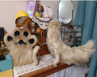 Handmade Brown Golden Retriever Dog Puppy Fursuit, Brown Dog Ears Headband, Furry Brown Dog Ears Tail Paws Claws Cosplay Party Costume