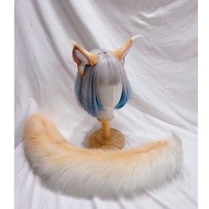 Handmade Lynx Cat Ears Tail Furry Faux Fur Lynx Cat Ears Hairband Cat Tail Cosplay Lynx Cat Ears Tail Set Fursuit Halloween Costume Party