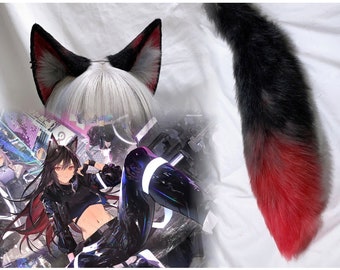Handmade Wolf Fox Ears Tail Furry Wild Animal Black Red Wolf Fox Ears Hairband Faux Fur Fursuit Halloween Party Costume Anime Cosplay Texas