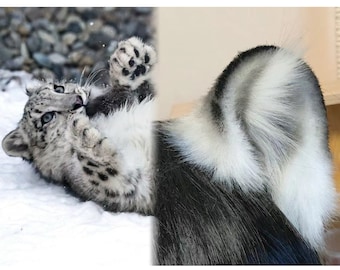 Handmade Snow Leopard Panther Ears Tail Set Furry Fursuit Faux Fur Wild Animal Ears Spotted Tail Halloween Costume Cosplay Leopard Panther