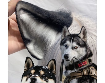 Handmade Husky Black Shiba Inu Dog Puppy Ears Headband Black Grey Furry Animal Dog Ears Faux Fur Fursuit Cosplay Halloween Party Costume
