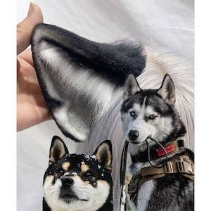Handmade Husky Black Shiba Inu Dog Puppy Ears Headband Black Grey Furry Animal Dog Ears Faux Fur Fursuit Cosplay Halloween Party Costume