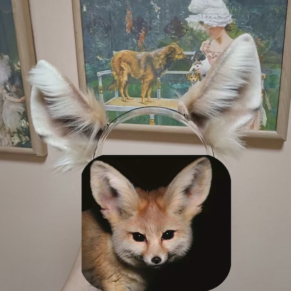 Handmade Fannec Fox Ears Hairband, Furry Faux Fur Fannek Vulpes Zerda Animal Ears, Cute Dog Cat Fox Wolf Fursuit Party Cosplay Halloween