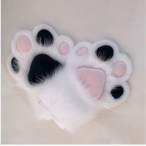 Handmade Animal Paws Claws White Pink Black Furry Faux Fur Cute Dog Wolf Fox Cat Paws Halloween Cosplay Fursuit Costume Party