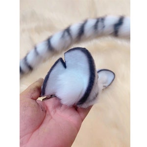 Handmade Striped White Tiger Ears and Tail Set