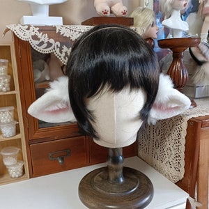 Handmade White Sheep Lamb Goats Ears Hairband, Furry Faux Fur Animal Ears Headband, Cute Dog Cat Fox Wolf Fursuit Party Cosplay Halloween
