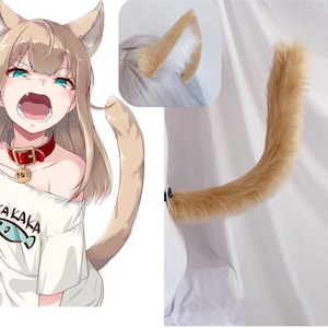 Handmade Loli Cat Kitten Ears Tail Set Brown Furry Animal Cat Ears Hairband Brown Cat Tail Faux Fur Fursuit Cosplay Halloween Costume Party