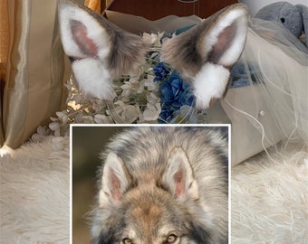 Handgefertigte Wolf Hund Ohren Stirnband, Pelzigen Wildtier Ohren Haarband, Braun Grau Wolf Fuchs Ohren Kunstpelz Fursuit Cosplay Halloween Party Kostüm