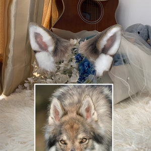 Handmade Wolf Dog Ears Headband, Furry Wild Animal Ears Hairband, Brown Grey Wolf Fox Ears Faux Fur Fursuit Cosplay Halloween Party Costume
