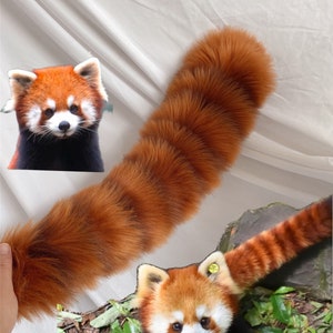 Handmade Red Panda Tail Cute Brown Striped Bear Panda Tail Furry Faux Fur Fursuit Cosplay Halloween Party Costume(length can be customized)