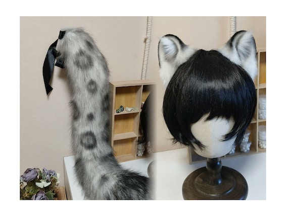 ハンドメイド ユキヒョウ パンサー 耳 しっぽ セット ふわふわ ファー