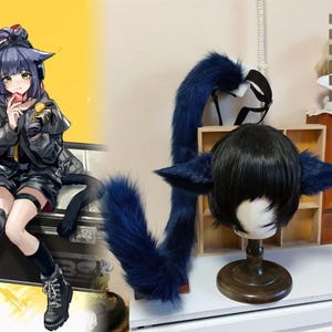 Handmade Cat Ears Tail Set, Custom Color Available, Faux Fur Cat Ears Headband, Furry Cat Tail, Cosplay Jessica the Liberated from Arknights