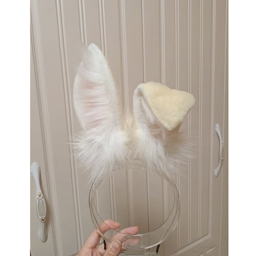 Serre-tête oreilles de lapin fait main blanc bleu Beige gris jaune fourrure fausse fourrure oreilles de lapin serre-tête, costume de lapin mignon fête cosplay Halloween