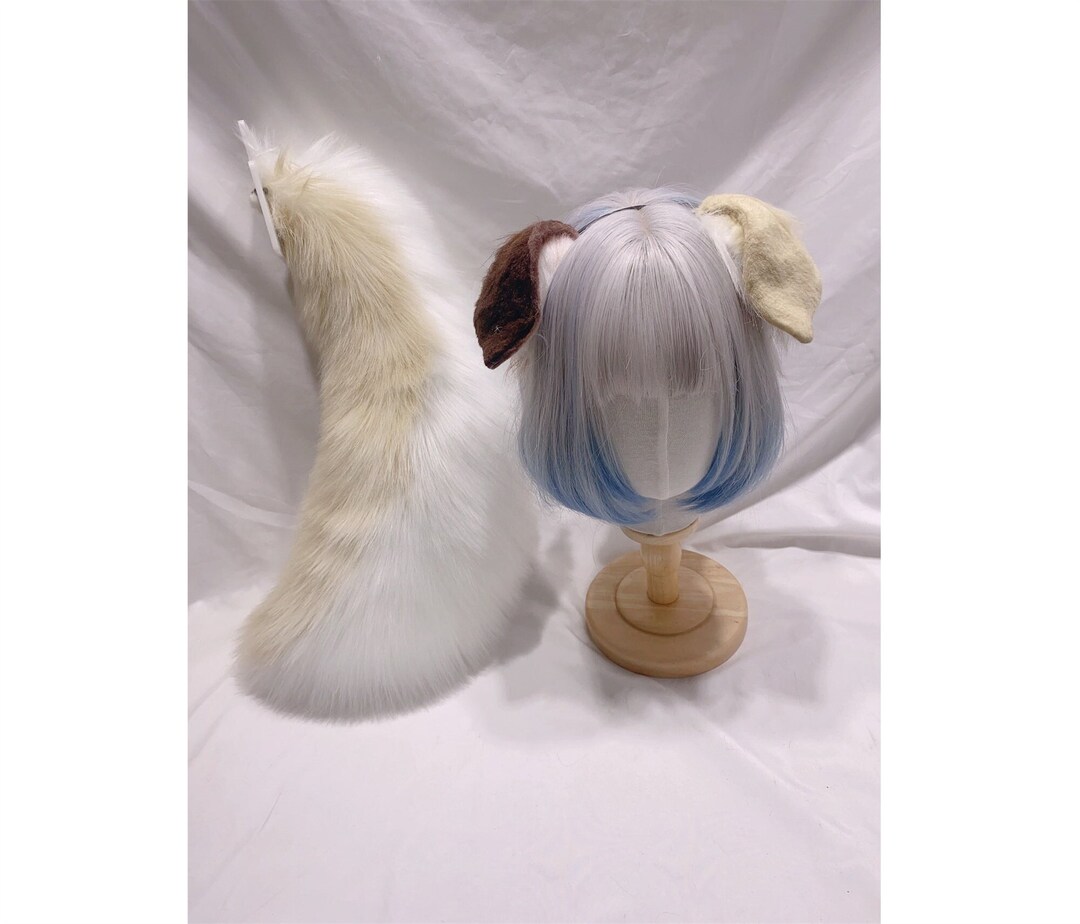 Handmade Dog Puppy Ears Tail Set Furry Faux Fur Brown Dog Ears Hairband