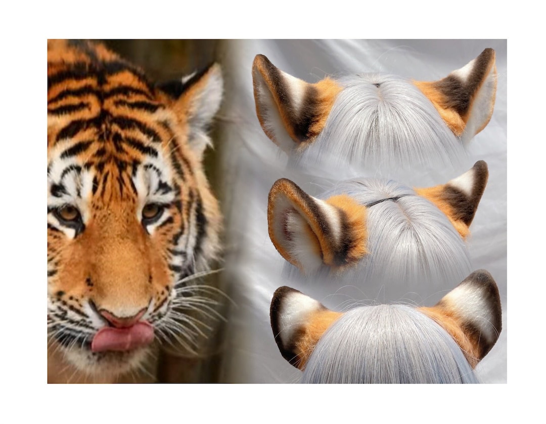 Handmade Yellow Black Tiger Ears Hairband Headband Hairclips Furry Faux Fur Cosplay Tiger Ears ...