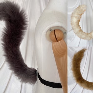 Chat fait main loup chien queues fourrure fausse fourrure animal mignon chat marron noir blanc chien queue Fursuit fête Halloween Anime Costume