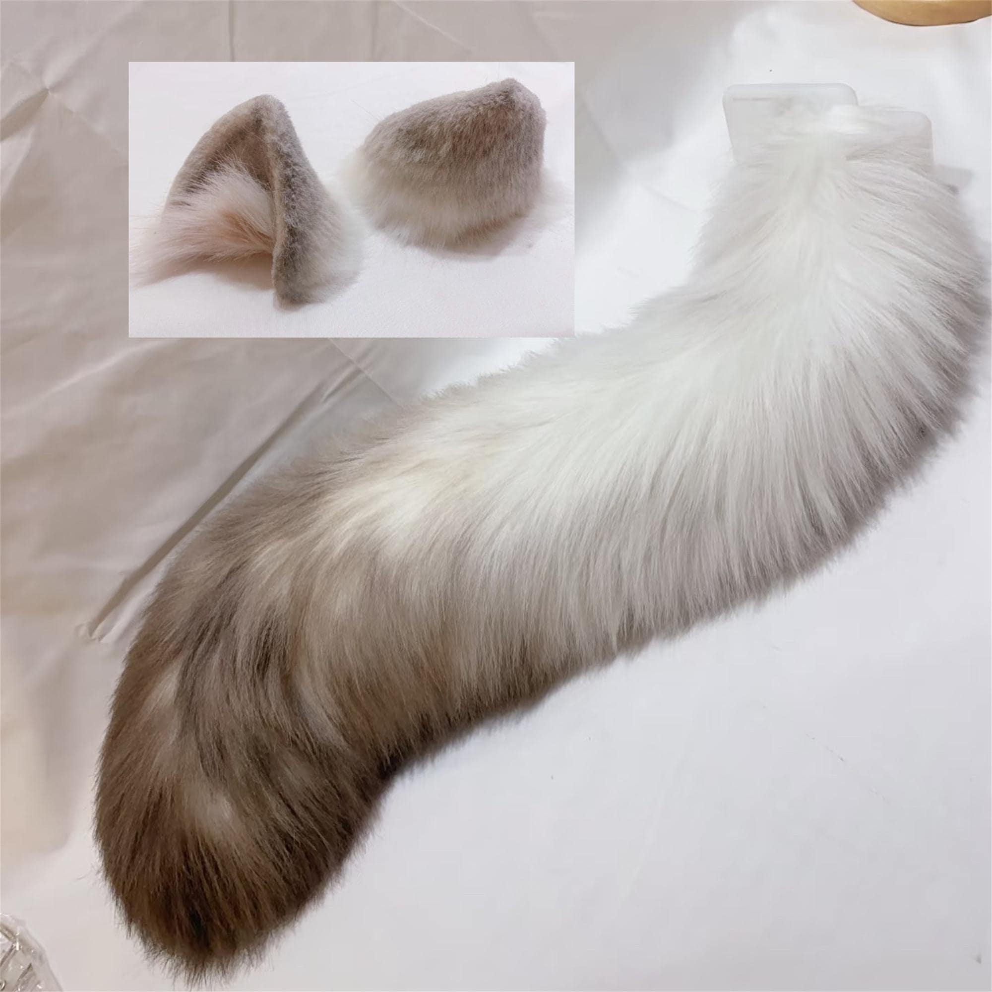 Handmade Cat Kitten Ears Tail Faux Fur Furry Fursuit Brown Cat Ears Hairband Cat Tail Costume Halloween Party Cosplay Devil Cat