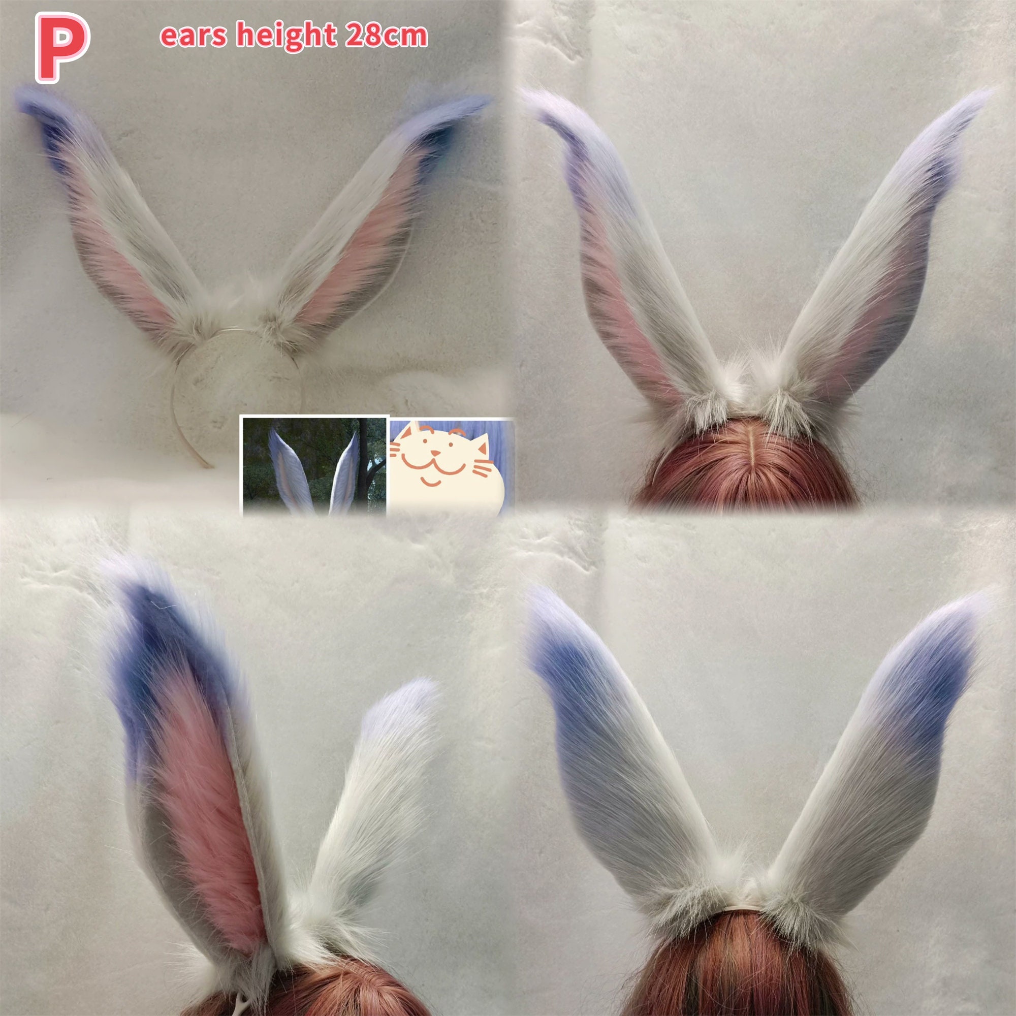 4723 Cosplay Bunny Ears Rabbit Headband Animal Ears Furry Bunny Ears Party Handmade Bunny Rabbit Ears Hairband Furry Faux Fur Cute Blue  main image 2