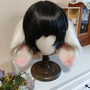 Handmade Rabbit Lop Ears Headband, Furry Faux Fur Bunny Ears, Beige ...