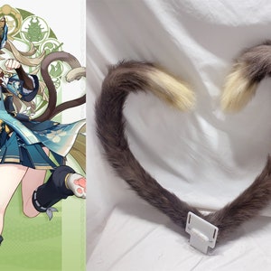 Handmade Cat Two Tails Furry Faux Fur Animal Cute Brown Black Cat Tail Fursuit Party Halloween Anime Costume Cosplay Kirara Two-tailed Cat
