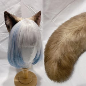 Handmade Cat Kitten Ears Tail Faux Fur Furry Fursuit Brown Cat Ears Hairband Cat Tail Costume Halloween Party Cosplay Devil Cat