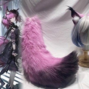 Handmade Purple Fox Ears Hairband Purple Fox Tail Furry Faux Fur Animal Cute Fox Cat Ears Fursuit Party Halloween Costume Cosplay Shamare