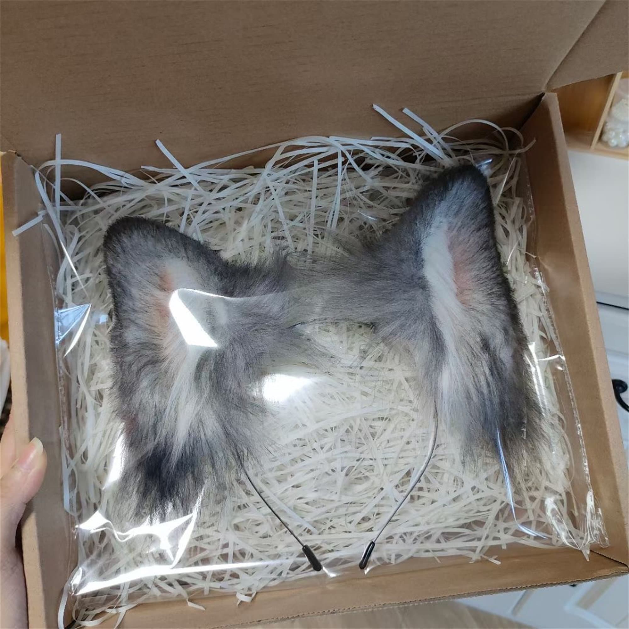 Tocado Peludo Con Orejas De Lobo Y Cola, Accesorios Para El Cabello Para Cosplay Blanco
