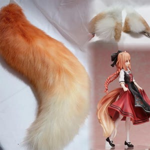 Handmade Red Fox Ears Tail Set Furry Faux Fur Animal Ears Hairband, Brown White Big Furry Tail, Fursuit Party Cosplay Fox Halloween Costume