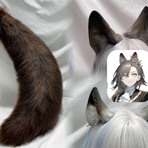 Handgjort vargöron hårband vilddjur svart varghund rävöron pälsklädda vargsvans fuskpäls pälsdräkt halloween kostym anime cosplay botgöring