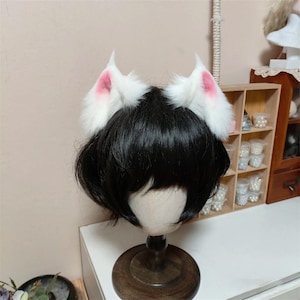 手作り猫子猫耳ヘッドバンド、ピンクブラック毛皮動物猫耳ヘアバンド、フェイクファー猫ファースーツハロウィンアニメコスプレセクシーな猫子猫