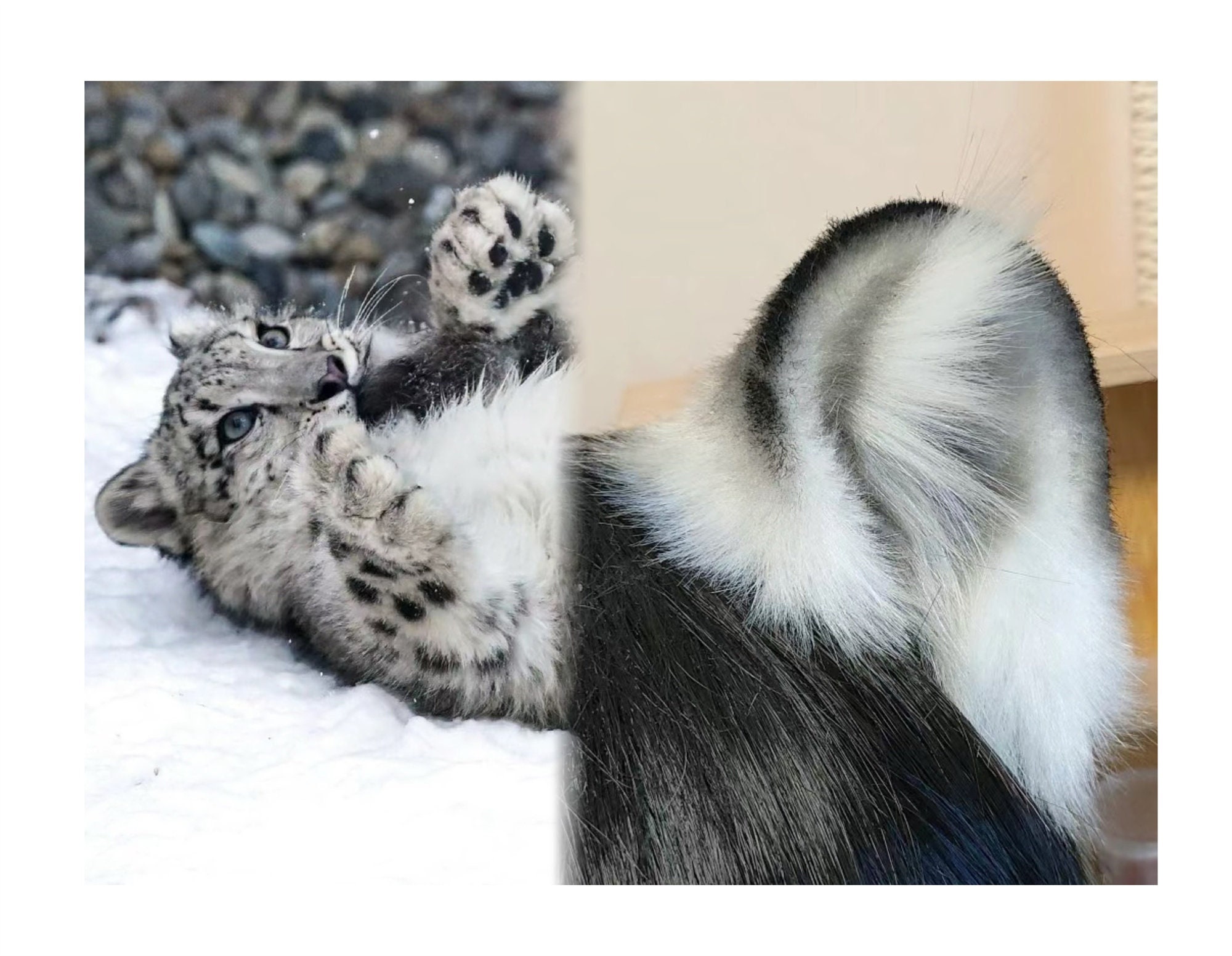 ハンドメイド ユキヒョウ パンサー 耳 しっぽ セット ふわふわ ファー