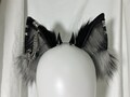 Handmade Goth Wolf Ears Tail Furry Faux Fur Black Red Wolf Ears Headband with Spider, Black Red Wolf Tail Fursuit Halloween Costume Cosplay
