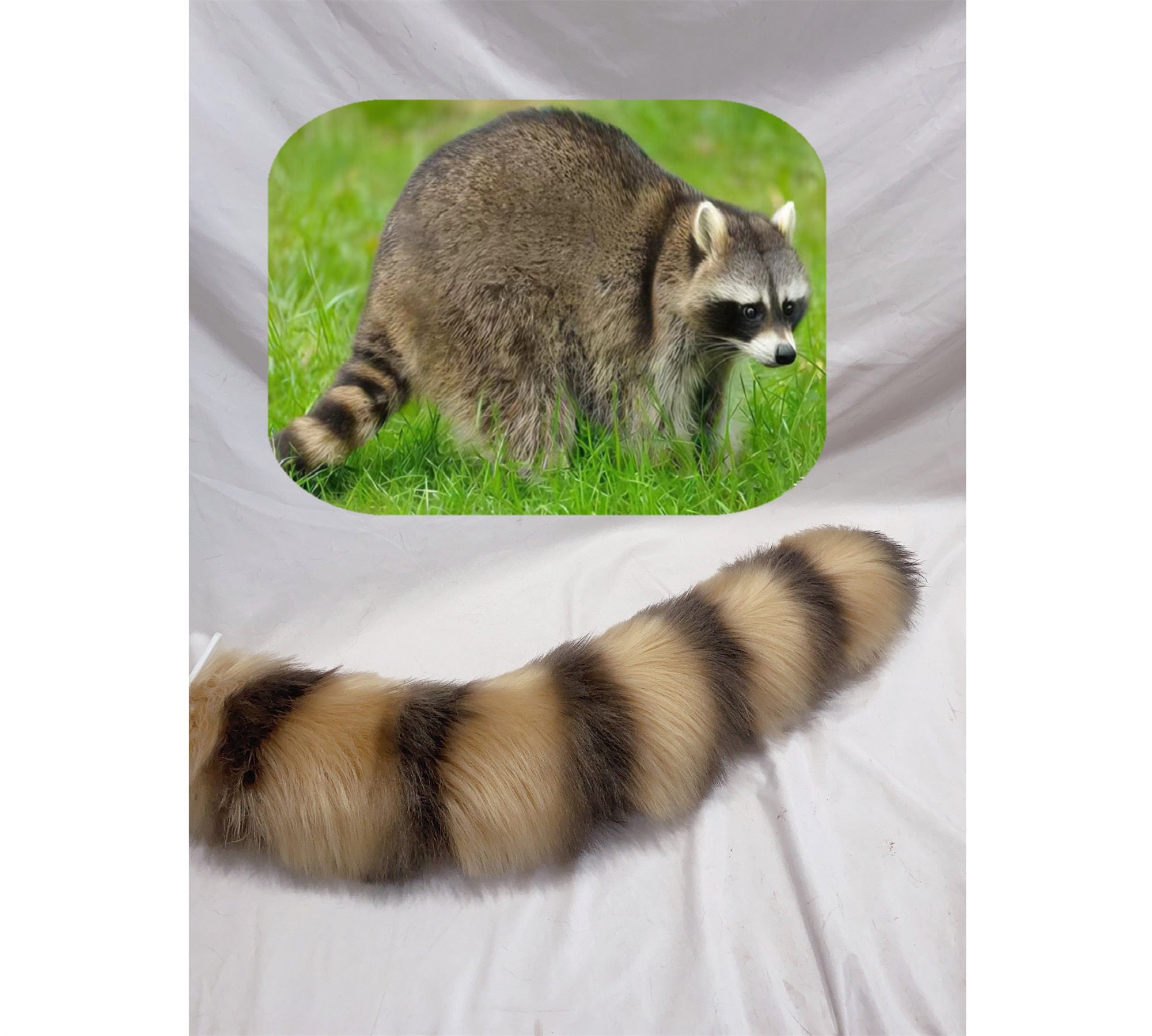 Handmade Raccoon Ears Hairband Cute Brown Black Bear Raccoon Ears Furry Faux Fur Raccoon Srtiped Tail Fursuit Cosplay Halloween Party