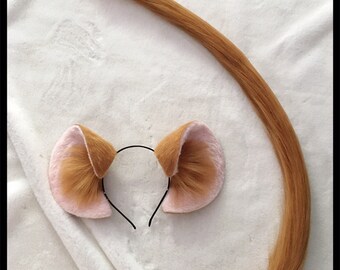 Peach Faux Fur Mouse Ear Headband & Tail - Costume Set For Parties & Graduation