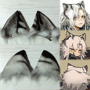 Handmade Striped White Tiger Ears Hairclips